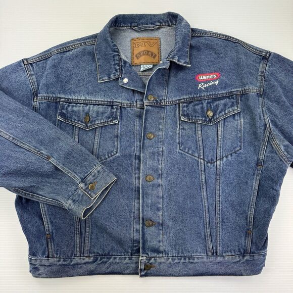 Vintage MV Sport Denim Jacket XL Wynn’s Racing Logo Embroidered Jean Trucker - Picture 9 of 13